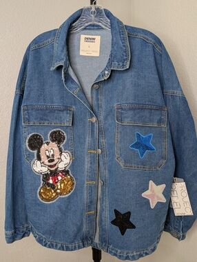 Denim Obsessed Women's Blue Sequin Patch Jean Jacket